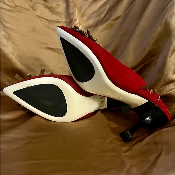 NWOT, Ron White Shoes, cashmere suede red sling blacks with crystals, size 36 - Picture 6 of 7